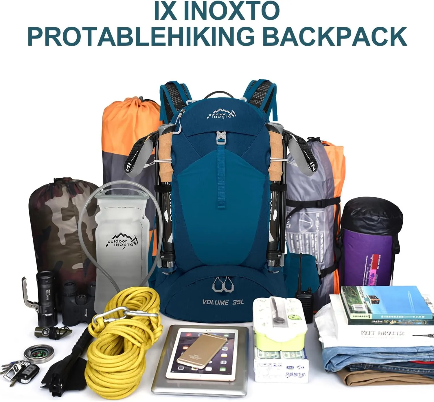 Hiking Backpack,35L Waterproof Hiking Daypack with 3L Water Bladder and Rain Cover, Lightweight Travel Camping Backpack for Men Women (Blue)