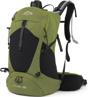 Hiking Backpack,35L Waterproof Hiking Daypack with 3L Water Bladder and Rain Cover, Lightweight Travel Camping Backpack for Men Women (Dark Green)