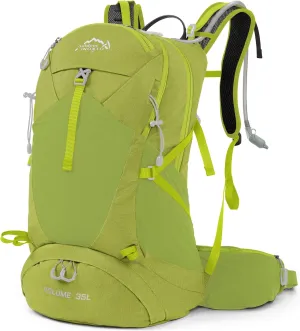 Hiking Backpack,35L Waterproof Hiking Daypack with 3L Water Bladder and Rain Cover, Lightweight Travel Camping Backpack for Men Women (Fruit green)