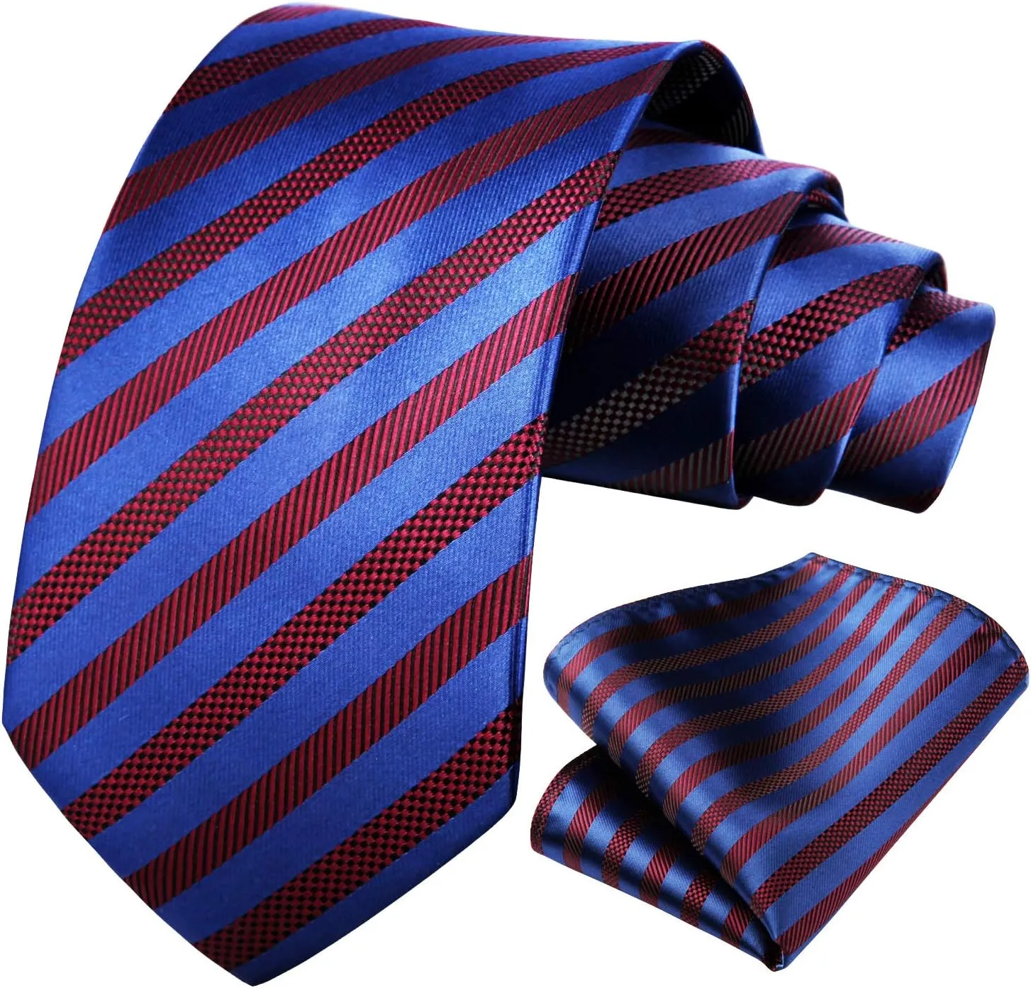 HISDERN Stripe Tie Mens Ties with Pocket Square Set Classic 3.4'' Silk Formal Necktie Handkerchief for Business Wedding