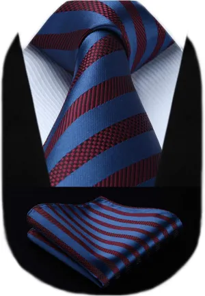 HISDERN Stripe Tie Mens Ties with Pocket Square Set Classic 3.4'' Silk Formal Necktie Handkerchief for Business Wedding