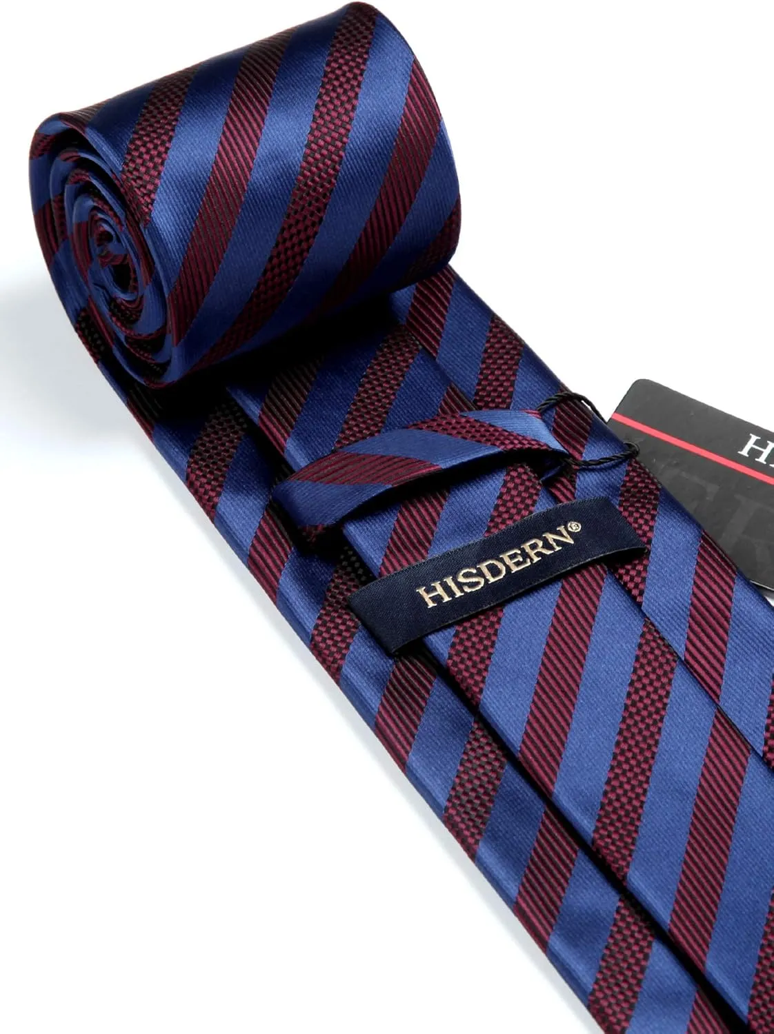 HISDERN Stripe Tie Mens Ties with Pocket Square Set Classic 3.4'' Silk Formal Necktie Handkerchief for Business Wedding