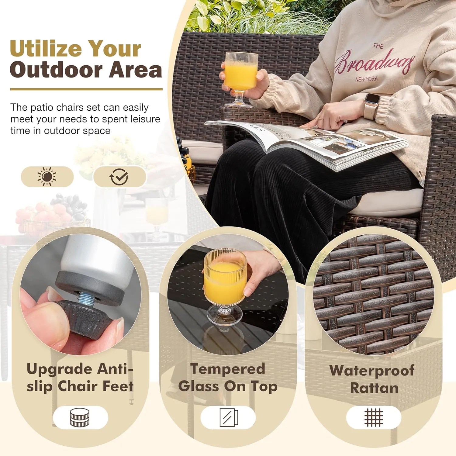 Homall 4 Pieces Outdoor Patio Furniture Sets Rattan Chair Wicker Set, Outdoor Indoor Use Backyard Porch Garden Poolside Balcony Furniture Sets Clearance (Brown and Beige)