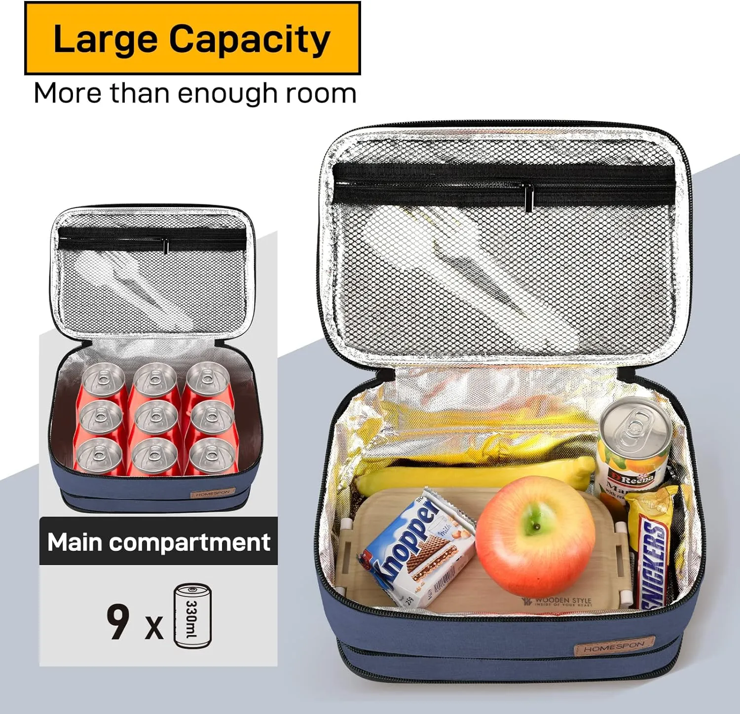 HOMESPON Expandable Lunch Bag for Men Women Insulated Lunch Box Holder with Handle for Picnics Work Travel(Blue)
