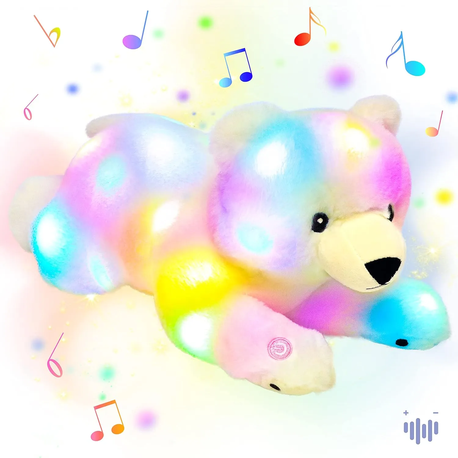 Hopearl LED Musical Stuffed Polar Bear Lighting Up Singing Plush Toy Adjustable Volume Lullaby Animated Soothe Birthday Festival for Kids Toddler Girls, White, 14''