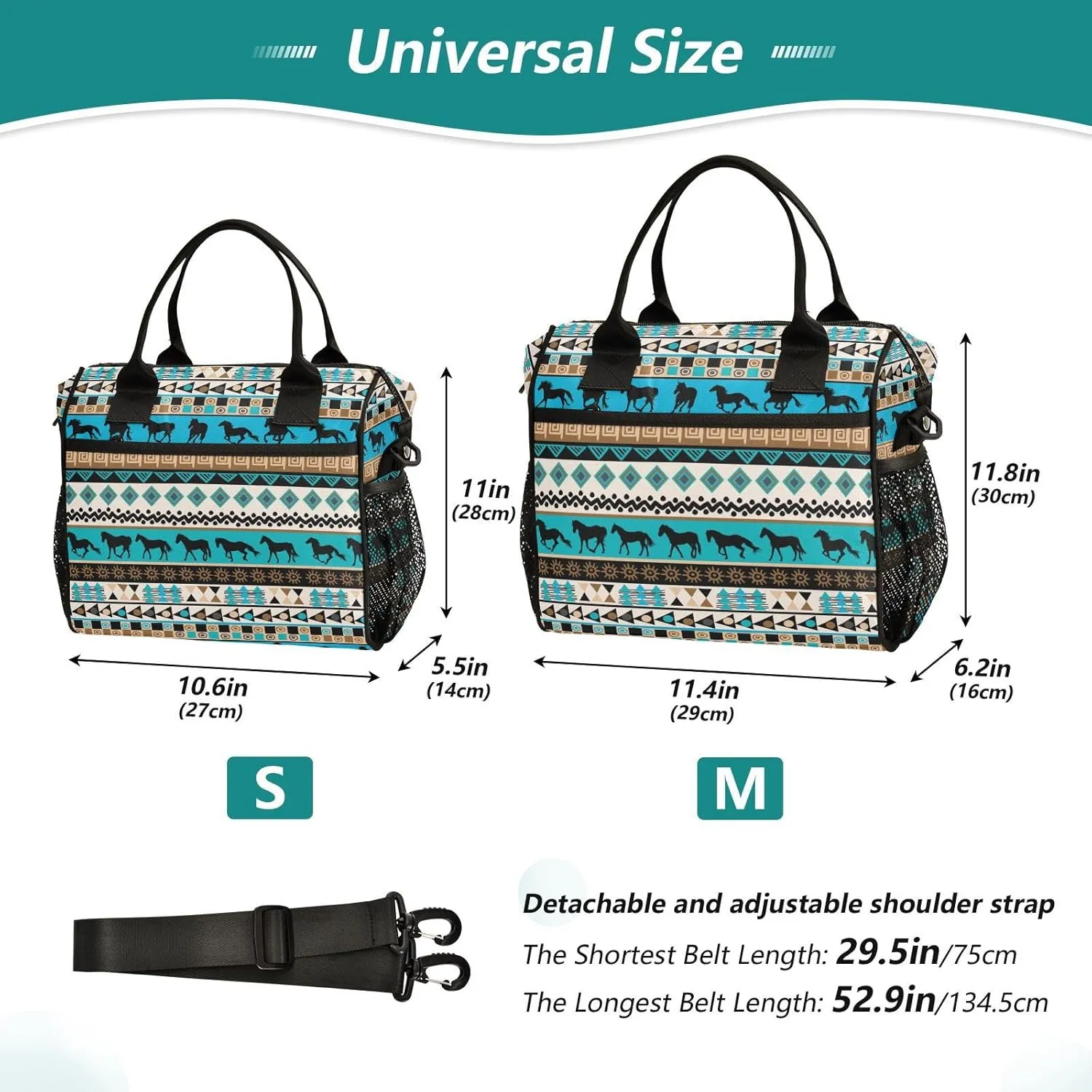Horse Lunch Bag Reusable Lunch Box for Men Women Adults, Insulated Cooler Tote Bag Container with Adjustable Shoulder Strap for Travel Office Picnic Hiking Beach Medium