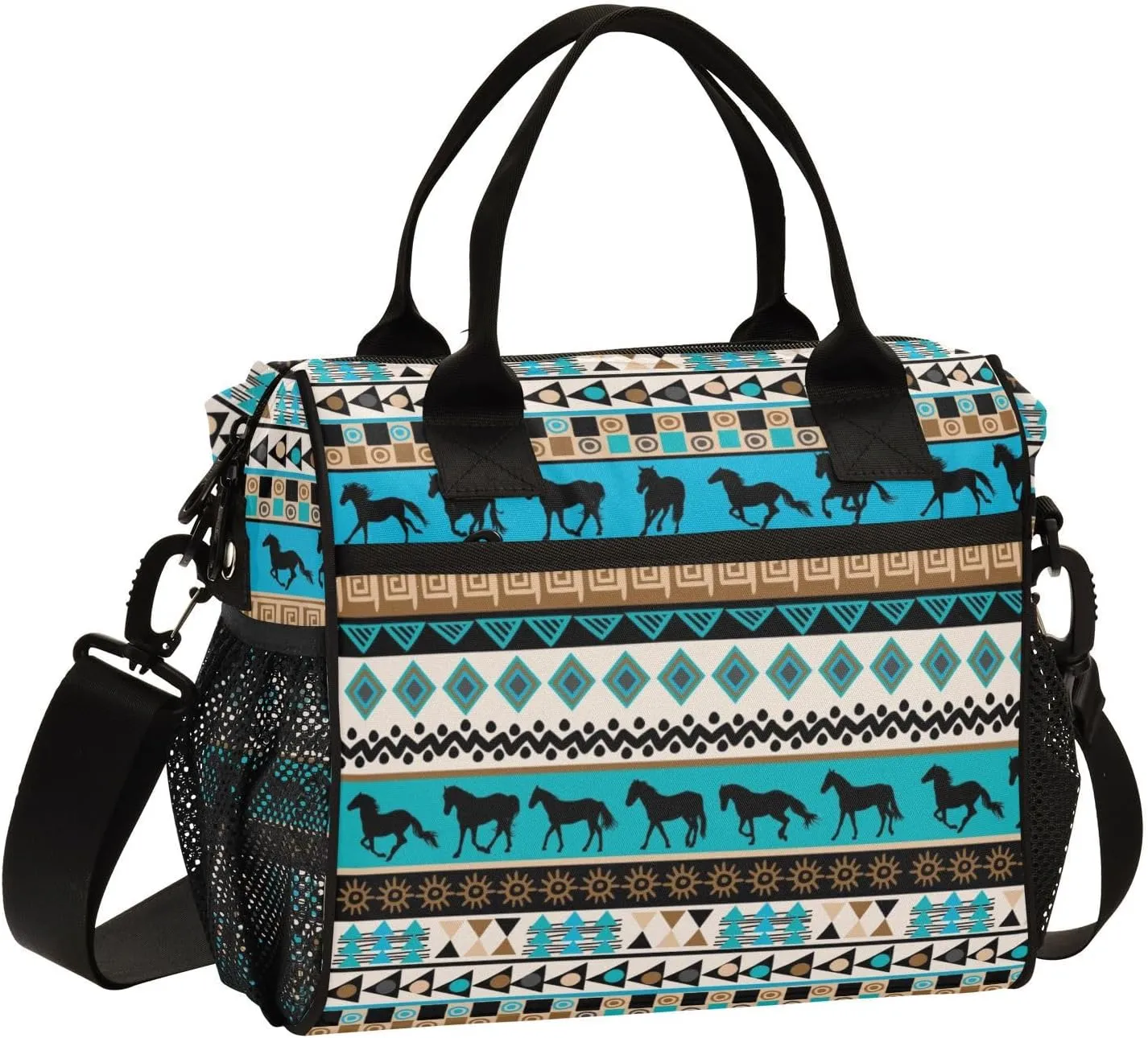 Horse Lunch Bag Reusable Lunch Box for Men Women Adults, Insulated Cooler Tote Bag Container with Adjustable Shoulder Strap for Travel Office Picnic Hiking Beach Medium