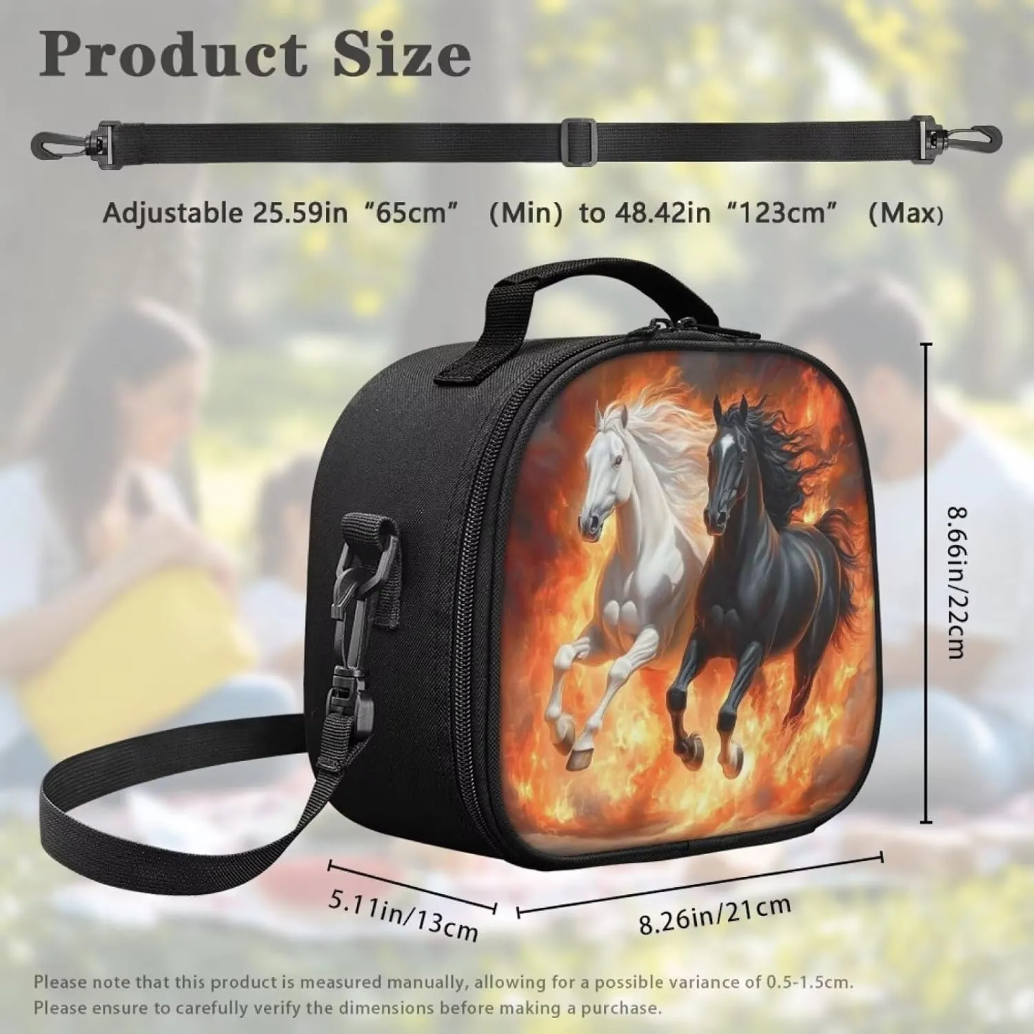Horse Lunch Box for Girls for School Meal Prep Containers Reusable Insulated Cooler Tote Bag Lunch Bags with Adjustable Shoulder Strap & Inner Zipper Pocket Small Lunchbox