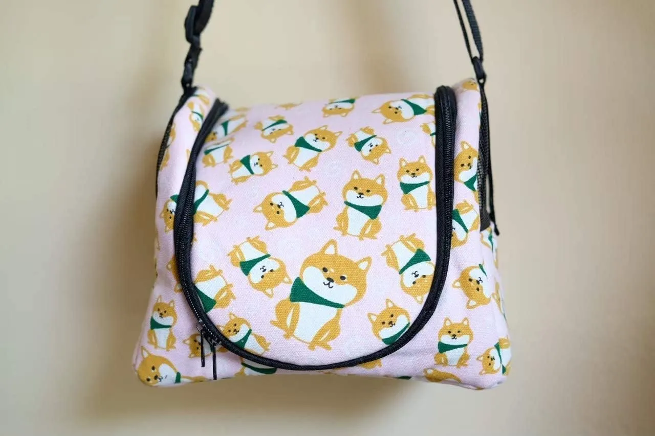 HOT! Thailand Animal Shibainu Printed Shiba Style Sugar Glider Birds Prairie Dog Marmoset Small Pet Travel Cage Shoulder Bag Soft Mesh Kennel Carrier (Pink)