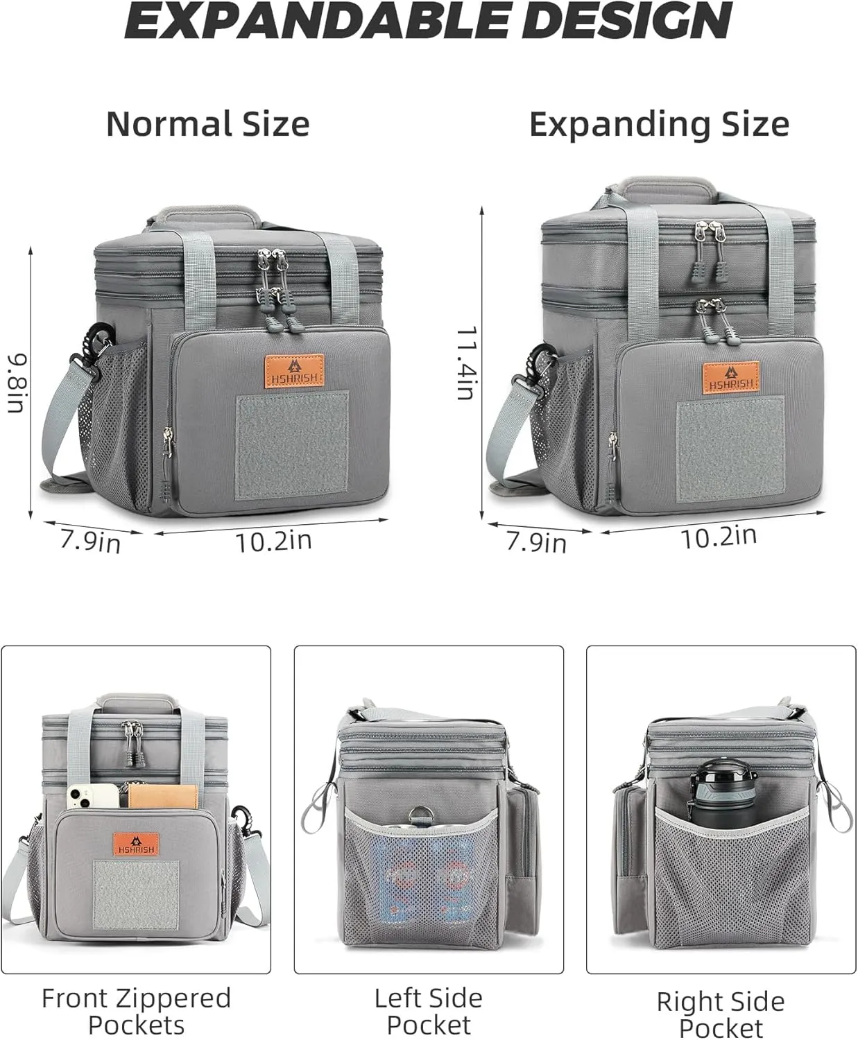 HSHRISH Expandable Large Tactical Lunch Box for Adults, Durable Insulated Lunch Bag with Lots of Storage Space, Cooler Bag for Men Women Work Outdoor Picnic Trips, 24 Cans/16 L