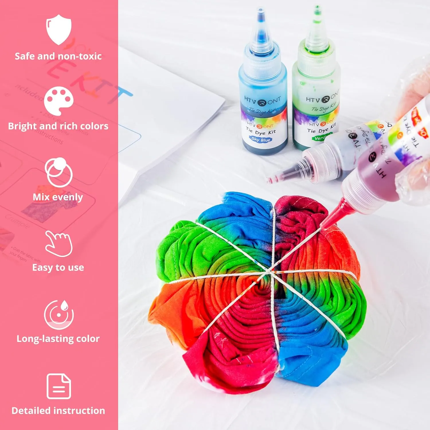 HTVRONT Tie Dye Kit - 40 Vibrant Colors Pre-Filled Bottles Tye Dye Kit for Large Groups, Permanent Tie Dye Kits for Adults and Kids Tyedyedye Party Supplies(Just Add Water)