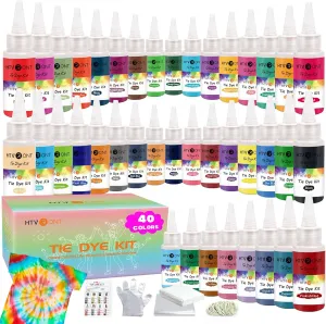 HTVRONT Tie Dye Kit - 40 Vibrant Colors Pre-Filled Bottles Tye Dye Kit for Large Groups, Permanent Tie Dye Kits for Adults and Kids Tyedyedye Party Supplies(Just Add Water)