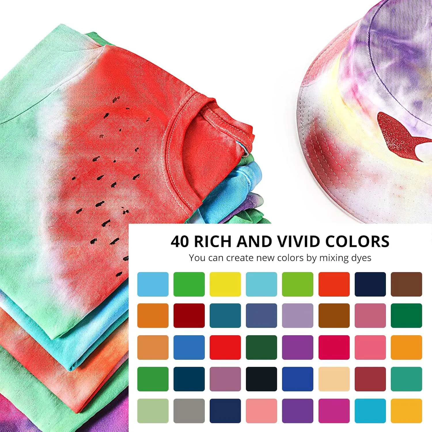 HTVRONT Tie Dye Kit - 40 Vibrant Colors Pre-Filled Bottles Tye Dye Kit for Large Groups, Permanent Tie Dye Kits for Adults and Kids Tyedyedye Party Supplies(Just Add Water)