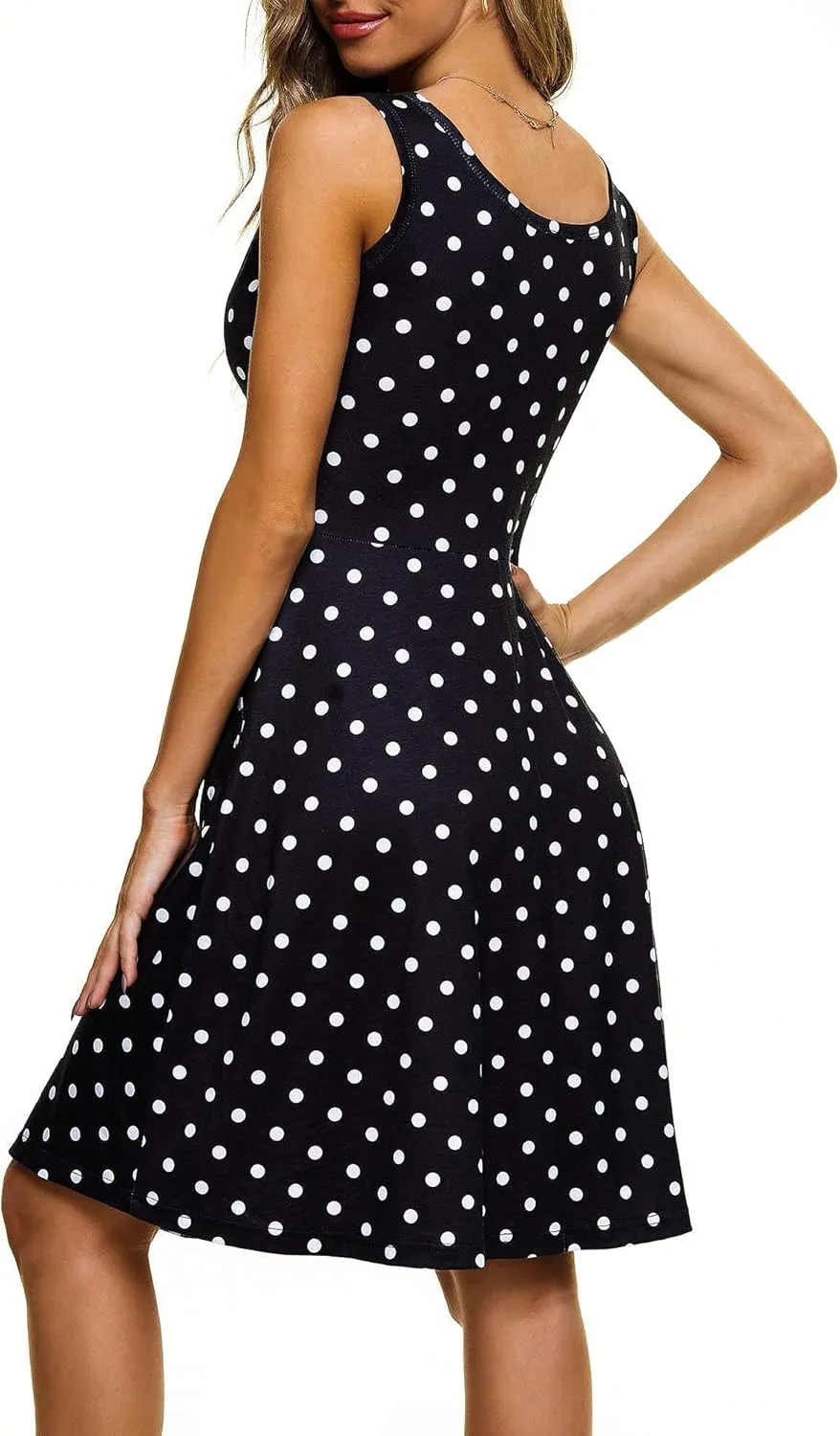 HUHOT Womens Sleeveless V Neck Dress with Pocket Summer Beach Midi Flared Tank Dress