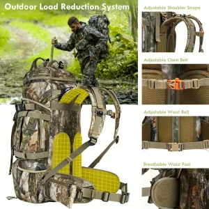 Hunting Backpack For Men, 60L Camo Backpack With Waterproof Rain Cover, 600D Hunting Pack For Hunters