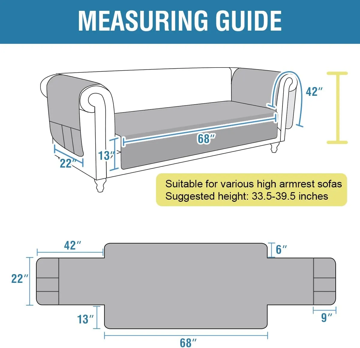 H.VERSAILTEX 100% Waterproof Couch Cover for 3 Cushion Couch Traditional Chesterfield Sofa Cover for Dogs Furniture Protector Cover with with Extra Long Armrest Cover for Pet Cat(Sofa, Grey/Beige)