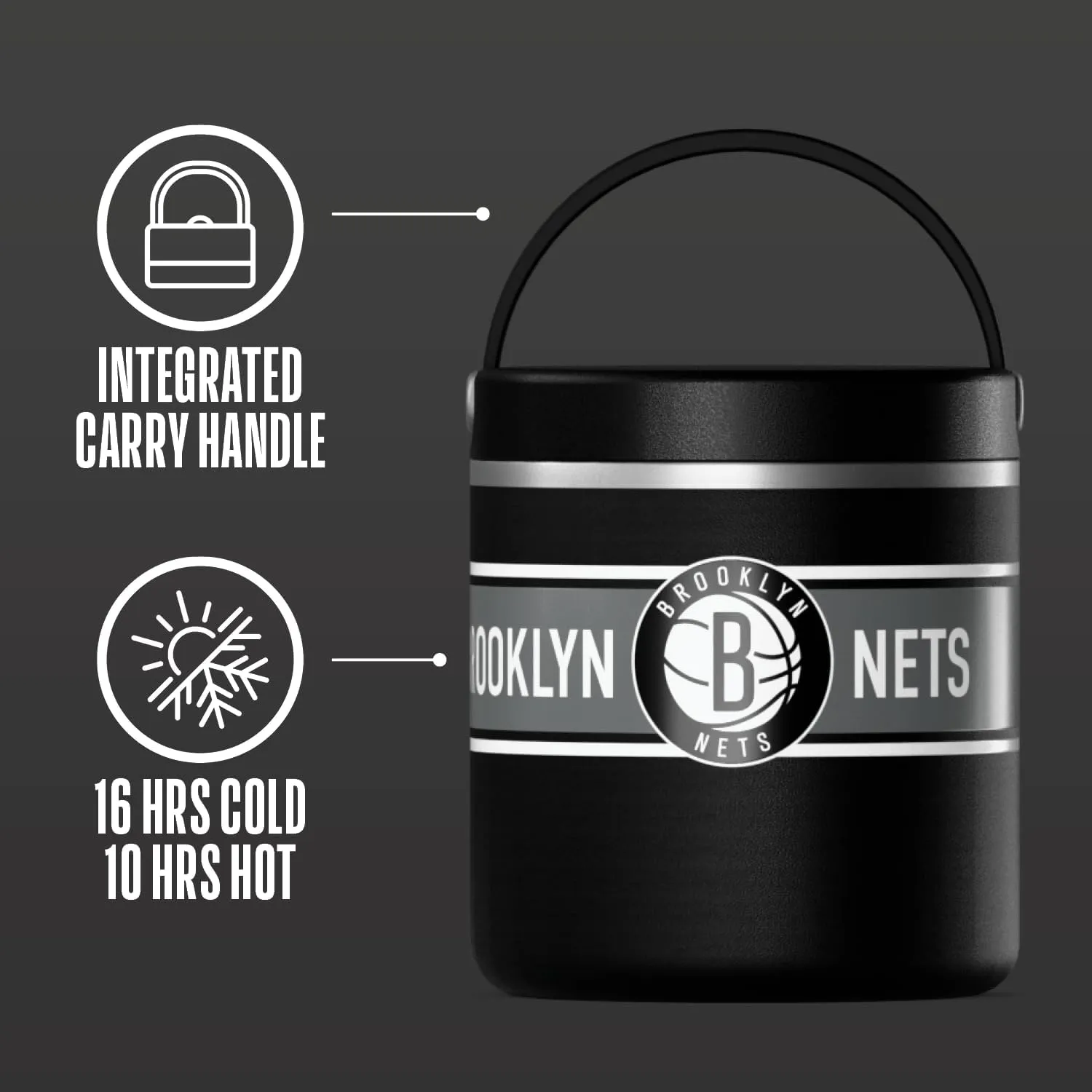 Hydrapeak x NBA Officially Licensed Brooklyn Nets 25oz Stainless Steel Vacuum Insulated Thermos Food Jar with Handle, Wide Mouth Leak-Proof Soup Thermos for Adults, 10 Hours Hot and 16 Hours Cold