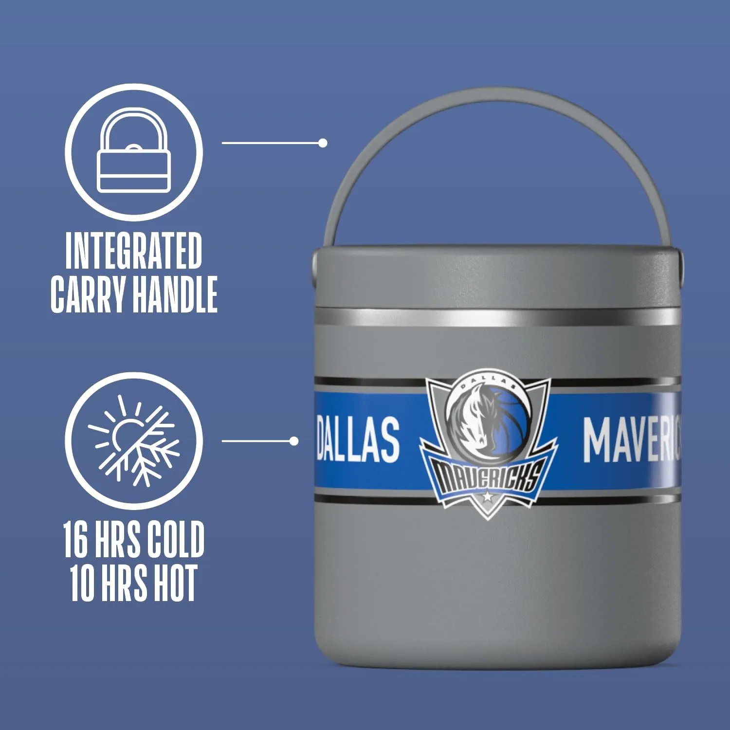 Hydrapeak x NBA Officially Licensed Dallas Mavericks 25oz Stainless Steel Vacuum Insulated Thermos Food Jar with Handle, Wide Mouth Leak-Proof Soup Thermos for Adults, 10 Hours Hot and 16 Hours Cold