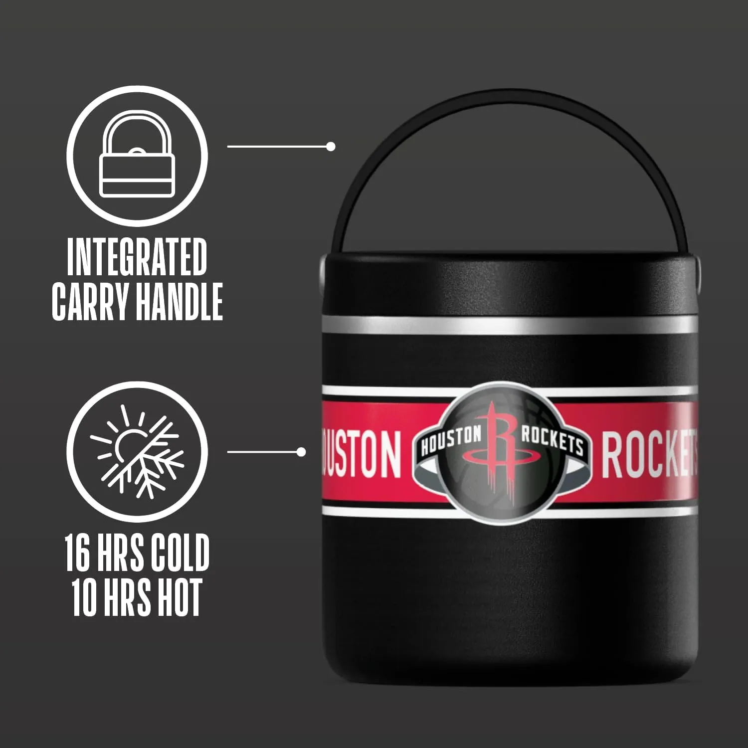 Hydrapeak x NBA Officially Licensed Houston Rockets 25oz Stainless Steel Vacuum Insulated Thermos Food Jar with Handle, Wide Mouth Leak-Proof Soup Thermos for Adults, 10 Hours Hot and 16 Hours Cold