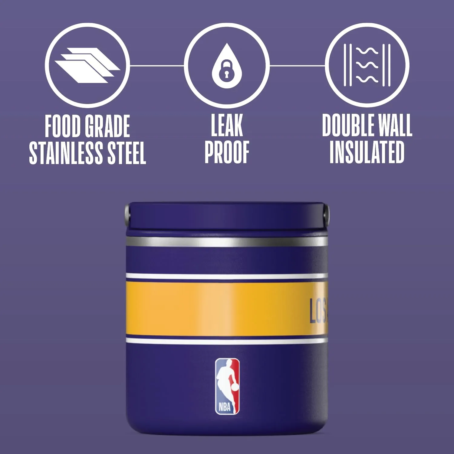 Hydrapeak x NBA Officially Licensed Los Angeles Lakers 25oz Stainless Steel Vacuum Insulated Thermos Food Jar with Handle, Wide Mouth Leak-Proof Soup Thermos for Adults, 10 Hours Hot and 16 Hours Cold