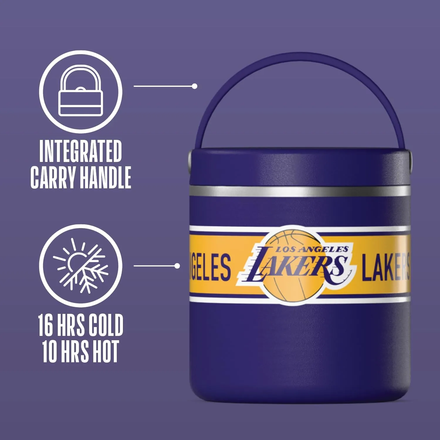Hydrapeak x NBA Officially Licensed Los Angeles Lakers 25oz Stainless Steel Vacuum Insulated Thermos Food Jar with Handle, Wide Mouth Leak-Proof Soup Thermos for Adults, 10 Hours Hot and 16 Hours Cold
