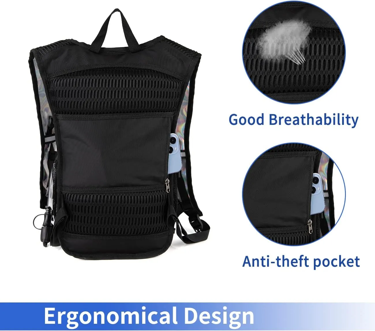 Hydration Backpack Pack with Cool Lights, 2L Water Bladder, Lightweight Bag for Running, Hiking, Bike, Climbing, Music Festival Essential, and Rave