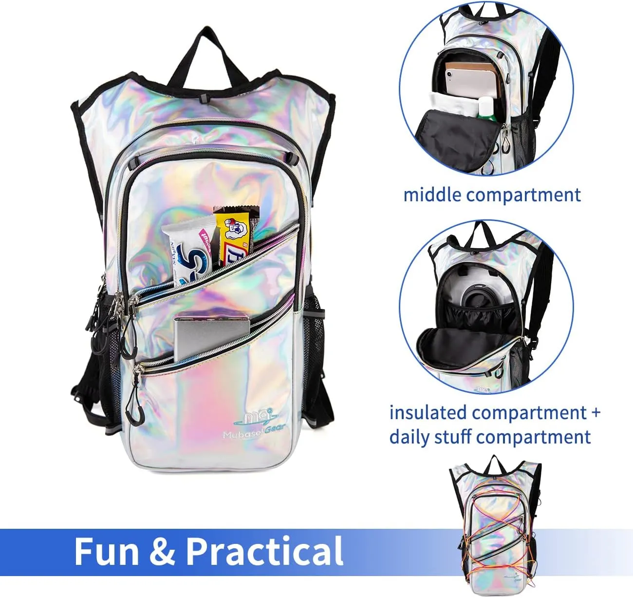 Hydration Backpack Pack with Cool Lights, 2L Water Bladder, Lightweight Bag for Running, Hiking, Bike, Climbing, Music Festival Essential, and Rave