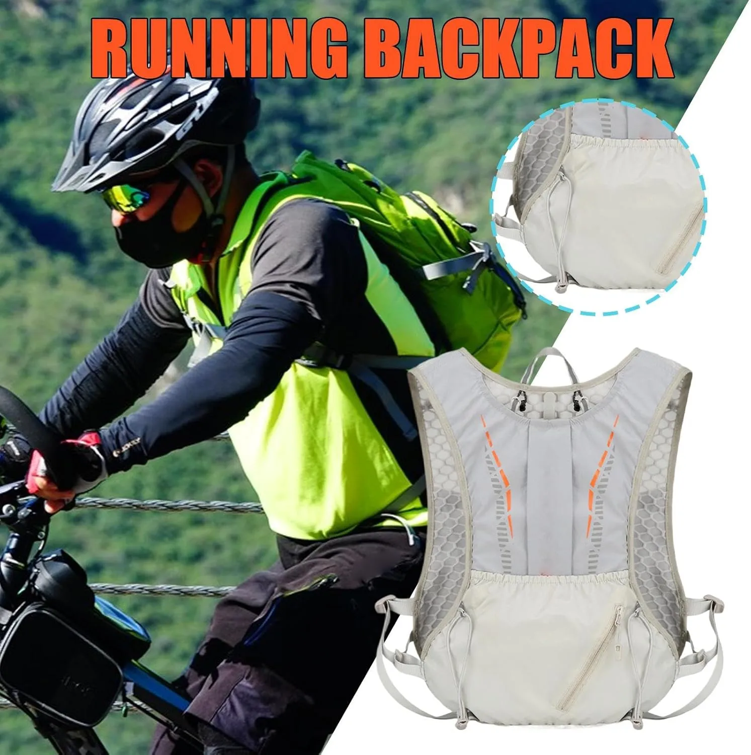 Hydration Backpack - Reflective Lightweight Pack,Lightweight Hydration Backpack with Ergonomic Shoulder Strap for Hiking Skiing Travel Outdoors