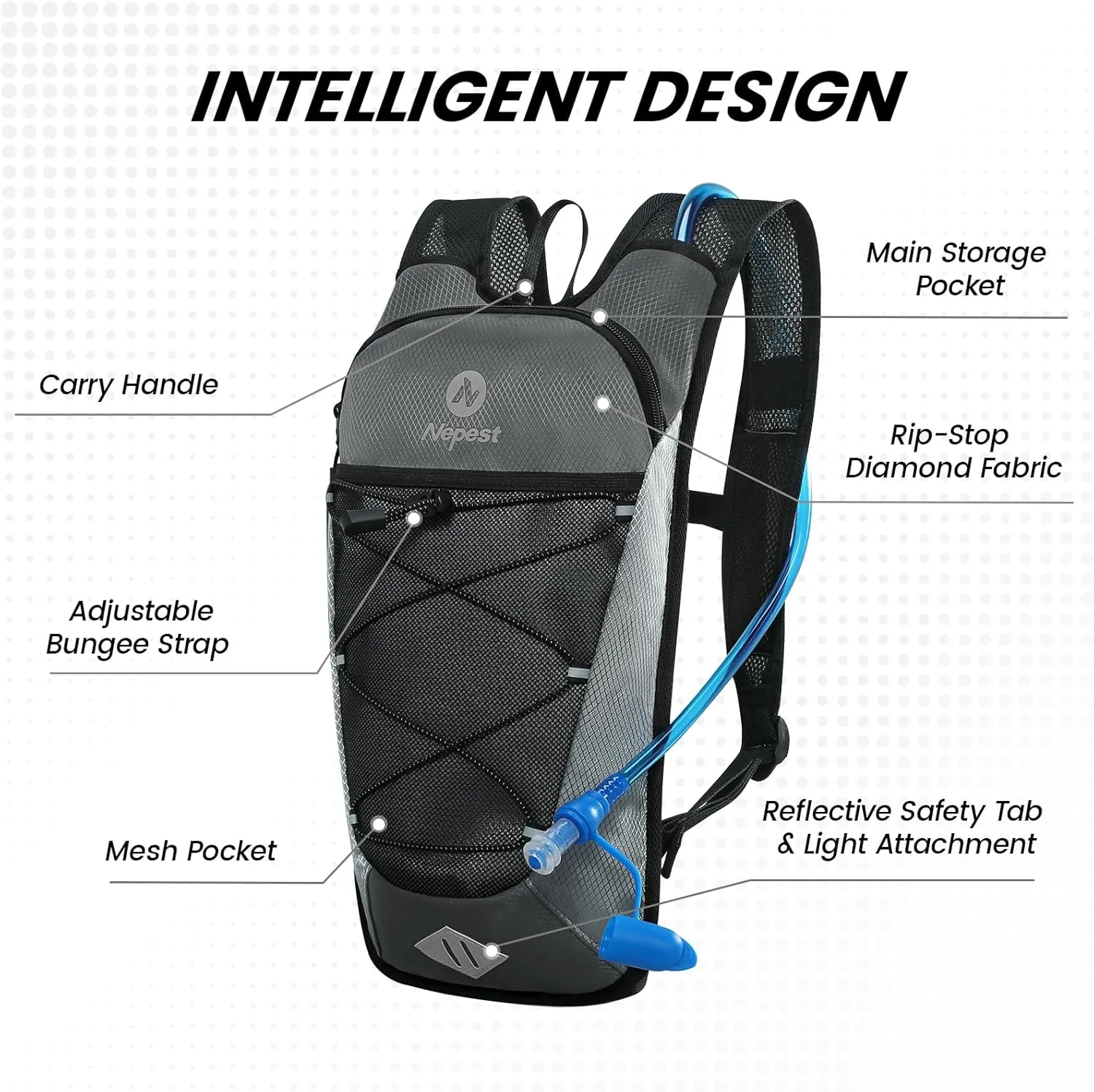 Hydration Backpack with 2L Water Bladder for Cycling, Water Backpack for Hiking Running, Lightweight Hydration Pack