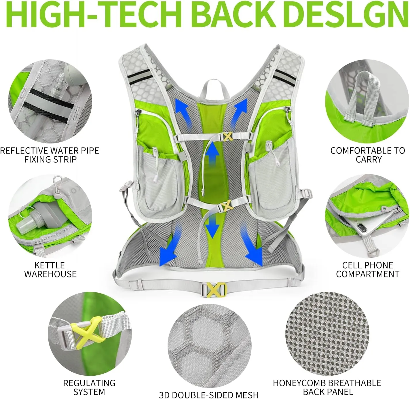 Hydration Pack Backpack, Lightweight Water Backpack with 2L Leakproof Hydration Bladder Daypack for Men Women,Running Hydration Vest for Outdoor Trail