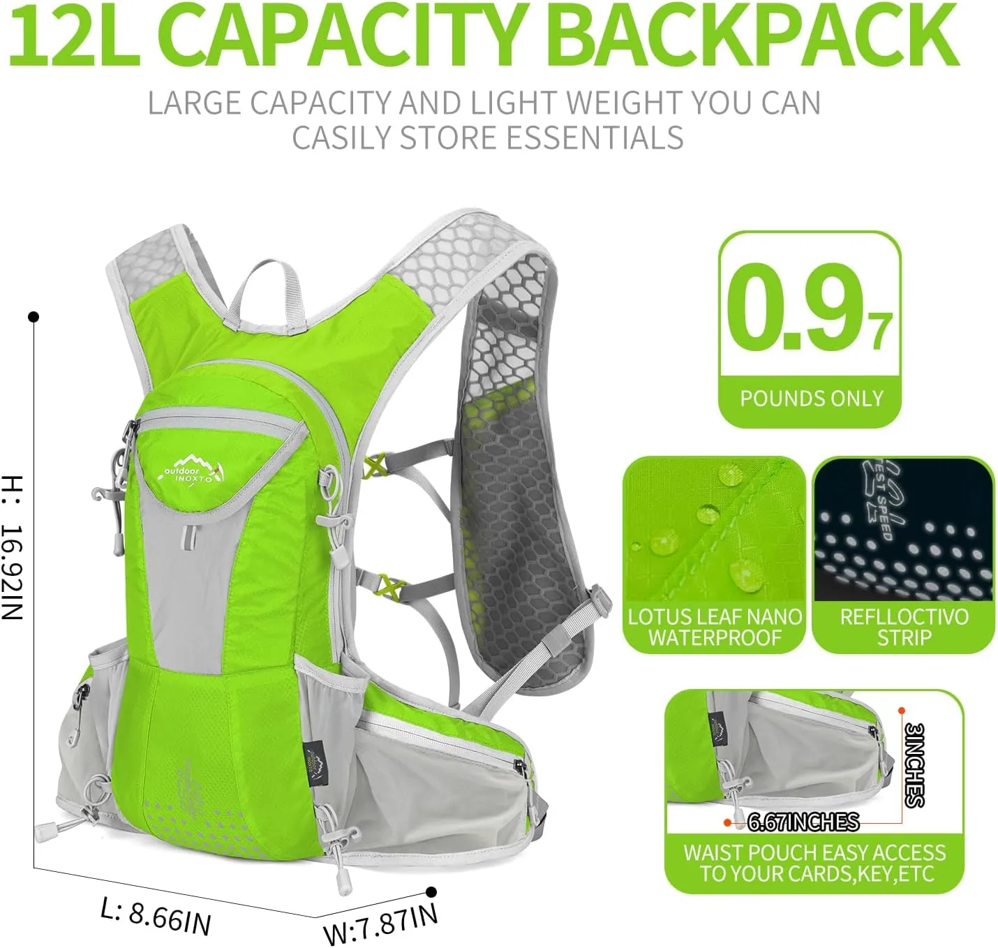 Hydration Pack Backpack, Lightweight Water Backpack with 2L Leakproof Hydration Bladder Daypack for Men Women,Running Hydration Vest for Outdoor Trail