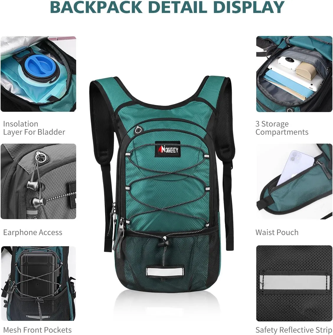 Hydration Pack, Insulated Hydration Backpack with 2L Hydration Bladder, Hiking Backpack for Men Women Kids, Water Backpack for Hiking, Running, Cycling, Camping