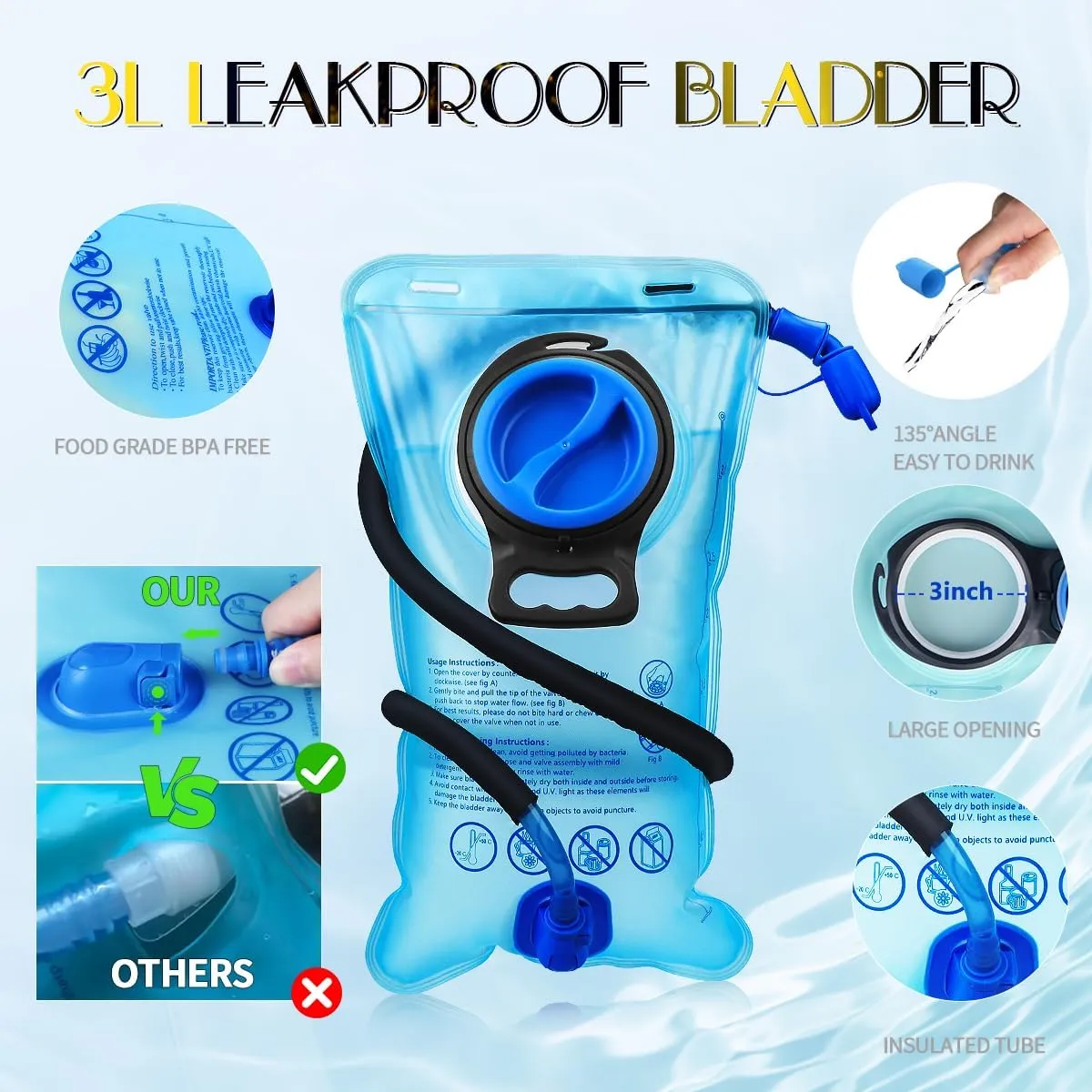 Hydration Pack, Water Backpack with 3L Hydration Bladder Lightweight Insulation, Festival Essential, Rave Hydration Backpack, Hydropack Backpack for Rave, Hiking, Biking, Running, Festival Gear