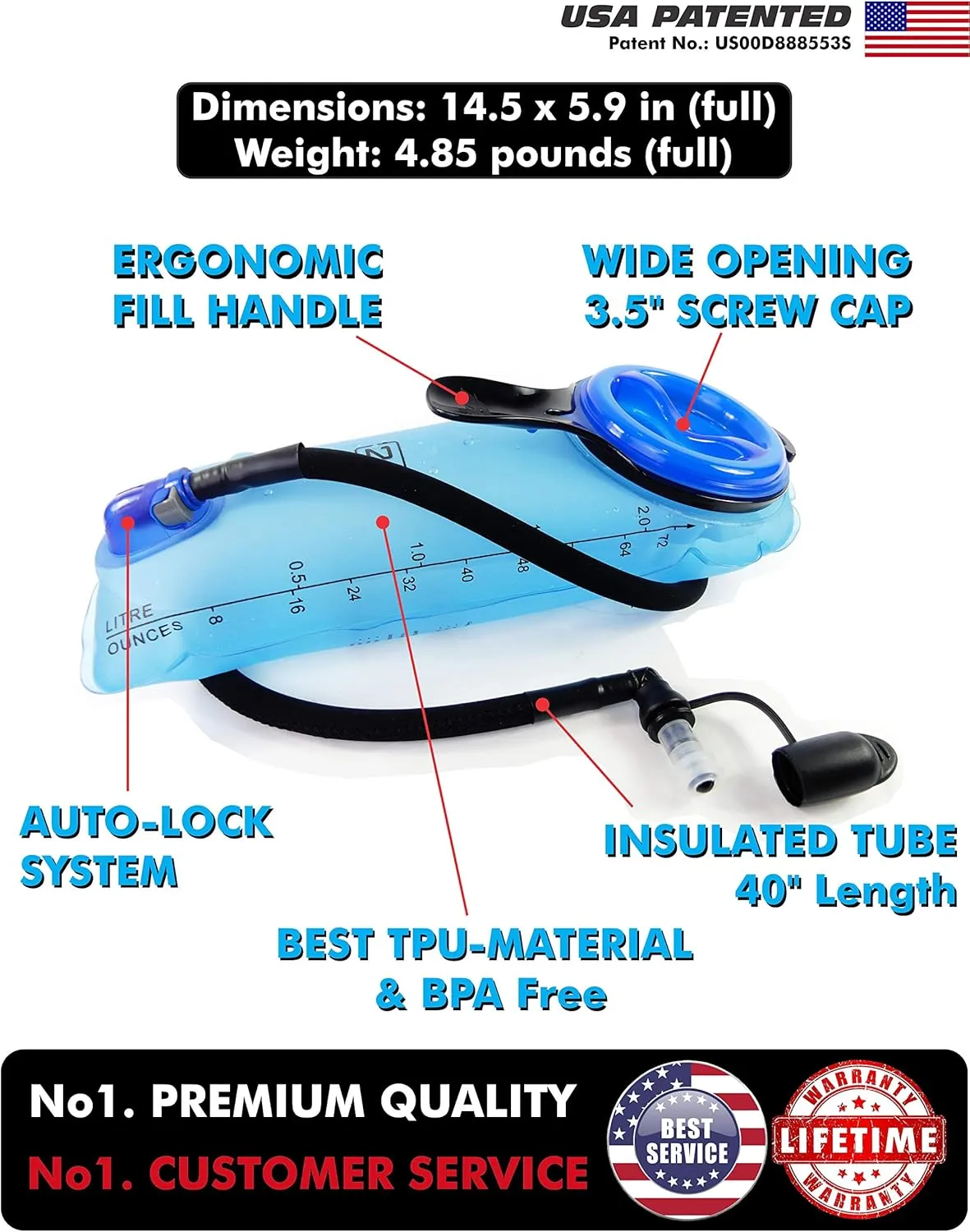 Hydration Pack with 2L or 3L Water Bladder & Cooler Bag > Keeps Drink Cool & Protects Bladders > Camelback Reservoir for Hydration Backpack, Tasteless & BPA Free, Quick Release Tube & Shutoff Valve