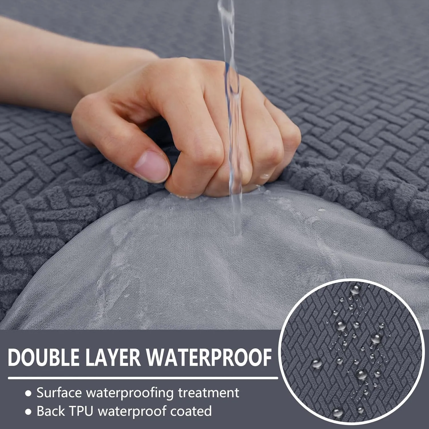 hyha Waterproof Couch Cushion Covers, Stretch Magic Sofa Covers Washable, Thick Jacquard Fabric, Waterproof Sofa Couch Covers for 3 Cushion Couch Sofa for Pets (3 Packs, Grey)
