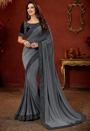 Hypnotic Grey Color Rangoli Silk Embroidered Work Saree Blouse For Occasion Wear