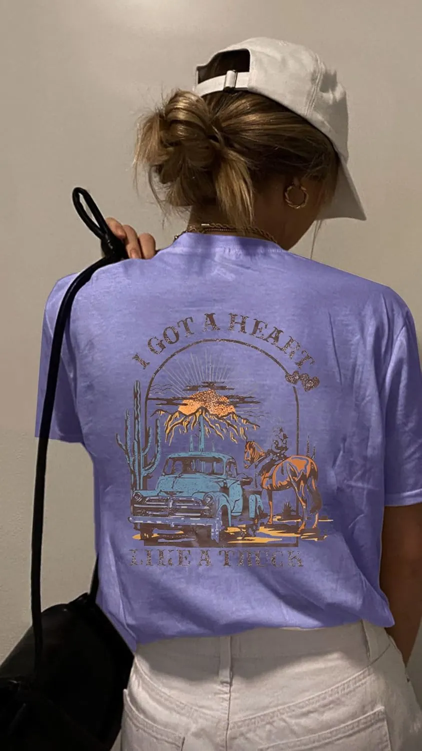 I Got A Heart Like A Truck T Shirt Women Country Music Shirts Nashville Concert Outfit Western Sunset Cowgirl Tops