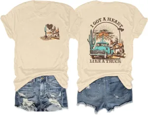 I Got A Heart Like A Truck T Shirt Women Country Music Shirts Nashville Concert Outfit Western Sunset Cowgirl Tops
