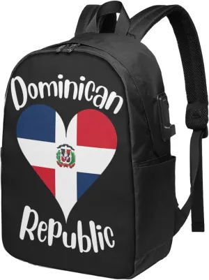 I Love Dominican Republic Travel Backpack 17-Inch Laptop Backpacks Business Rucksack Casual Sport Daypack with USB Charging Port Carry-on Bag for Camping Biking
