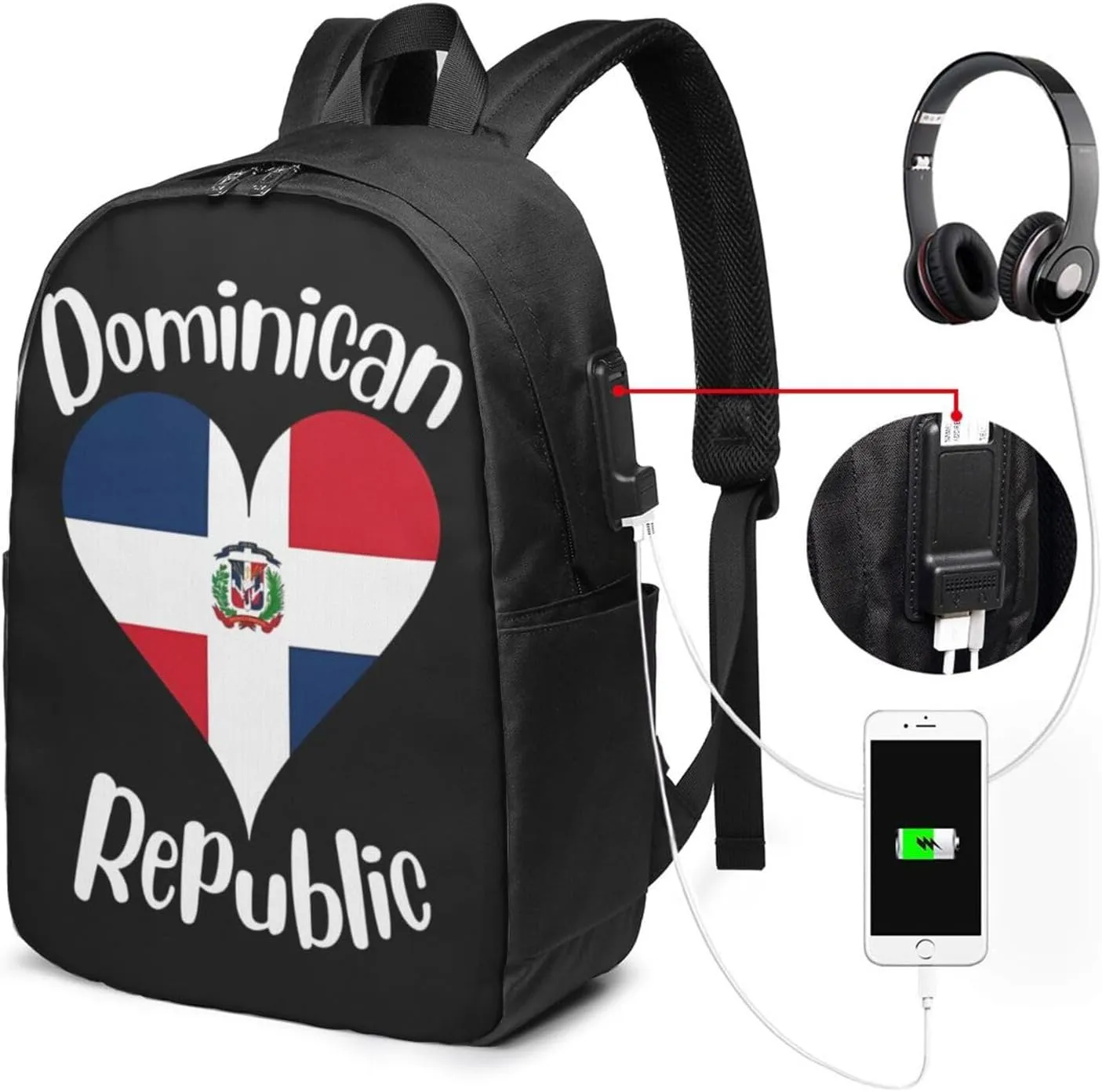 I Love Dominican Republic Travel Backpack 17-Inch Laptop Backpacks Business Rucksack Casual Sport Daypack with USB Charging Port Carry-on Bag for Camping Biking