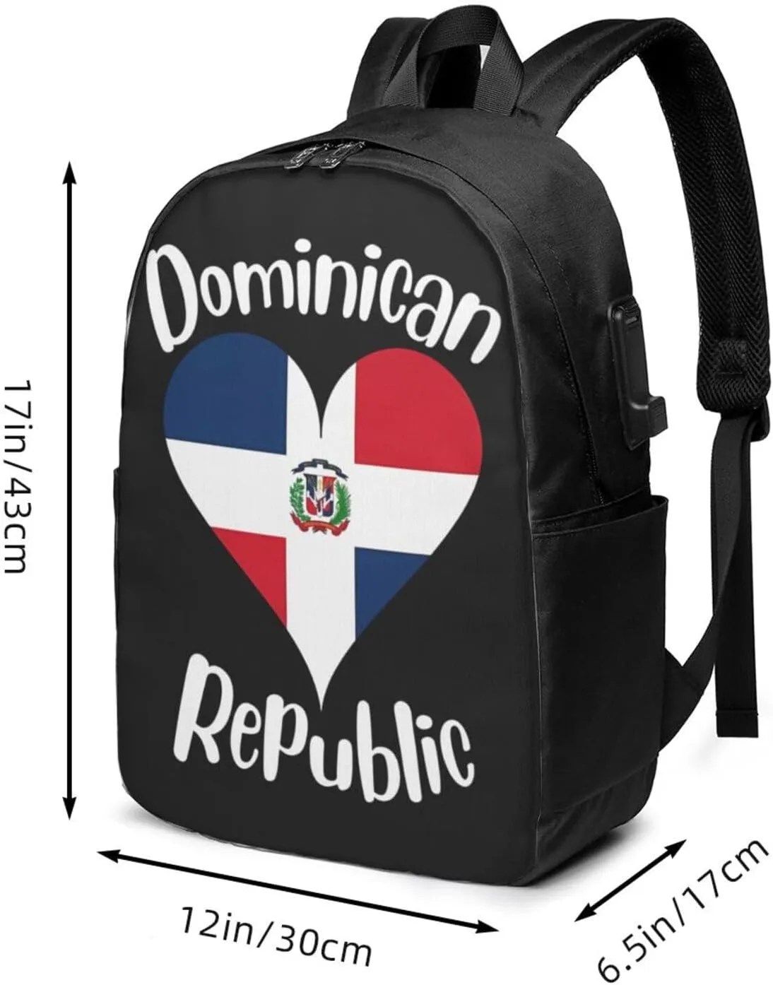 I Love Dominican Republic Travel Backpack 17-Inch Laptop Backpacks Business Rucksack Casual Sport Daypack with USB Charging Port Carry-on Bag for Camping Biking