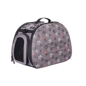 Ibiyaya - Collapsible Traveling Shoulder Pet Carrier for Cats & Dogs - Grey with Flowers