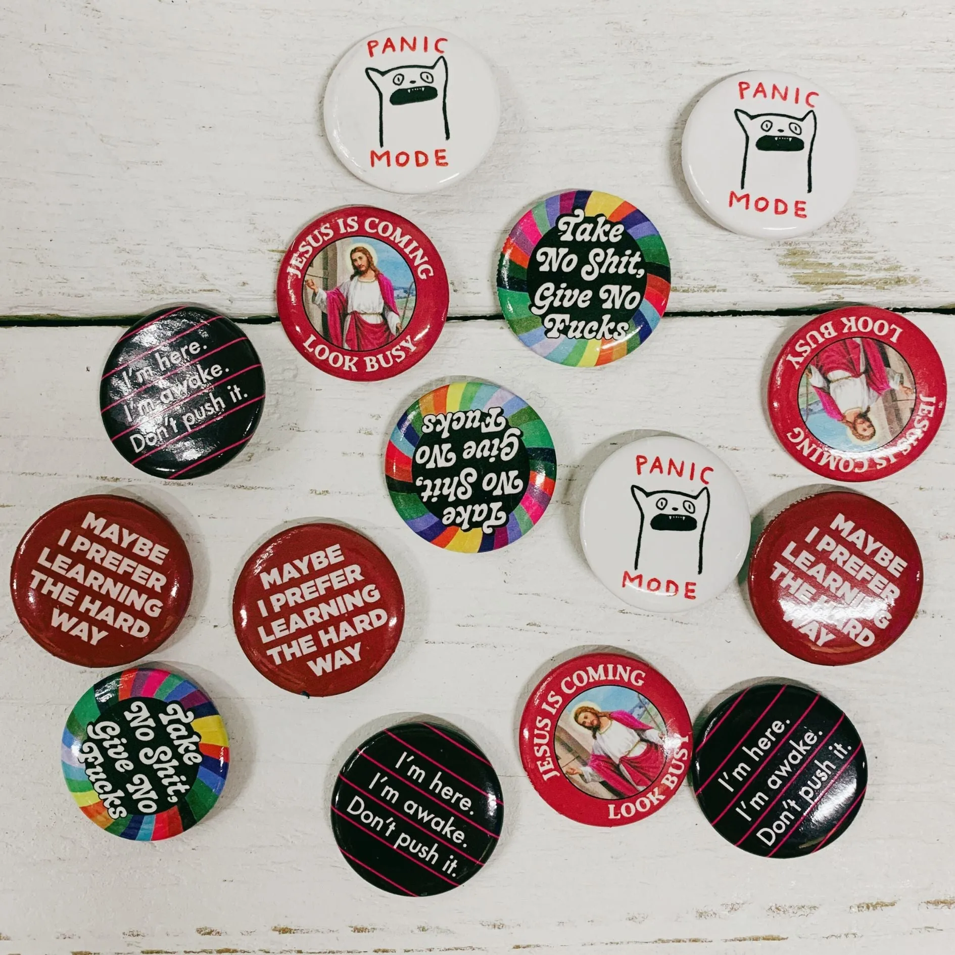 I'm here. I'm awake. Don't push it. Lapel Pin Button | Pinback Button Badge | 1.3"