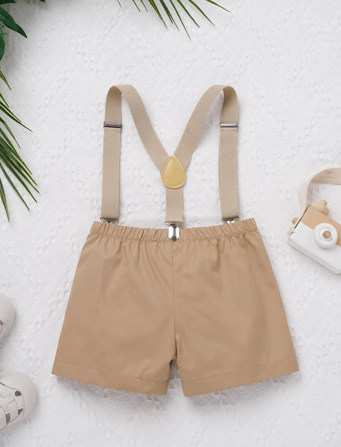 IMEKIS Baby Boys 1st Birthday Outfit Jungle Safari Animals Romper Suspenders Shorts Hat 4PCS Cake Smash Photo Shoot