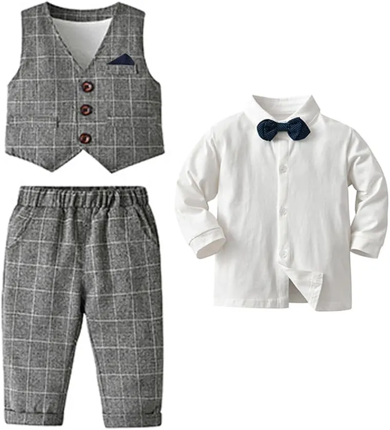 IMEKIS Toddler Baby Boy Christening Outfit Christmas Kids Bowtie Shirt Waistcoat Pants Wedding Holiday Tuxedo Gentleman Suits