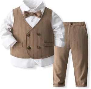 IMEKIS Toddler Baby Boy Christening Outfit Christmas Kids Bowtie Shirt Waistcoat Pants Wedding Holiday Tuxedo Gentleman Suits