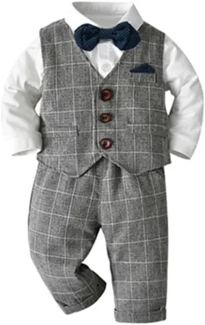 IMEKIS Toddler Baby Boy Christening Outfit Christmas Kids Bowtie Shirt Waistcoat Pants Wedding Holiday Tuxedo Gentleman Suits