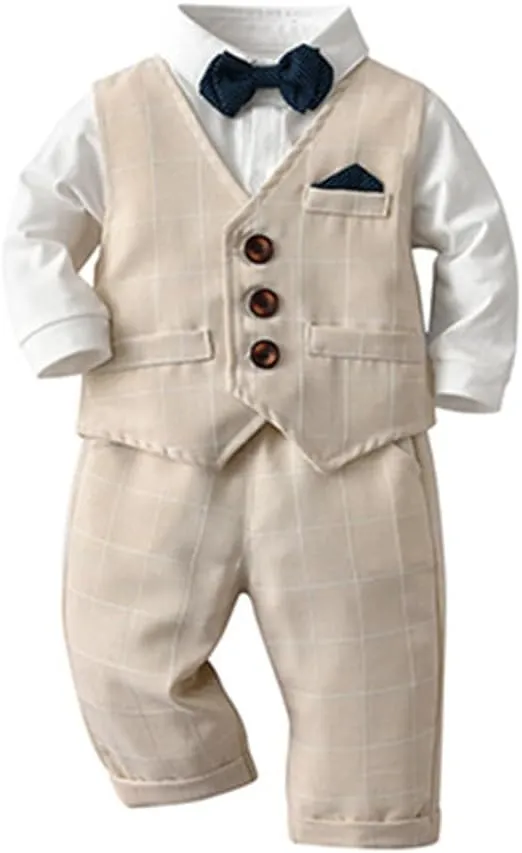 IMEKIS Toddler Baby Boy Christening Outfit Christmas Kids Bowtie Shirt Waistcoat Pants Wedding Holiday Tuxedo Gentleman Suits
