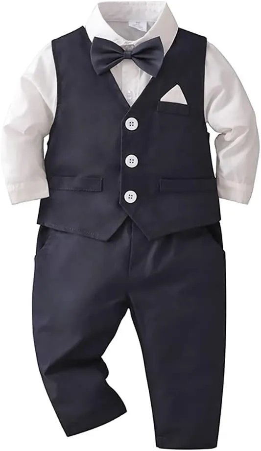 IMEKIS Toddler Baby Boy Christening Outfit Christmas Kids Bowtie Shirt Waistcoat Pants Wedding Holiday Tuxedo Gentleman Suits
