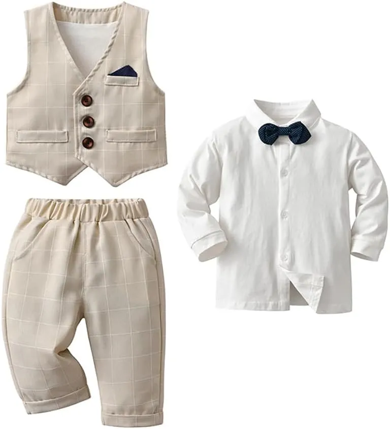 IMEKIS Toddler Baby Boy Christening Outfit Christmas Kids Bowtie Shirt Waistcoat Pants Wedding Holiday Tuxedo Gentleman Suits